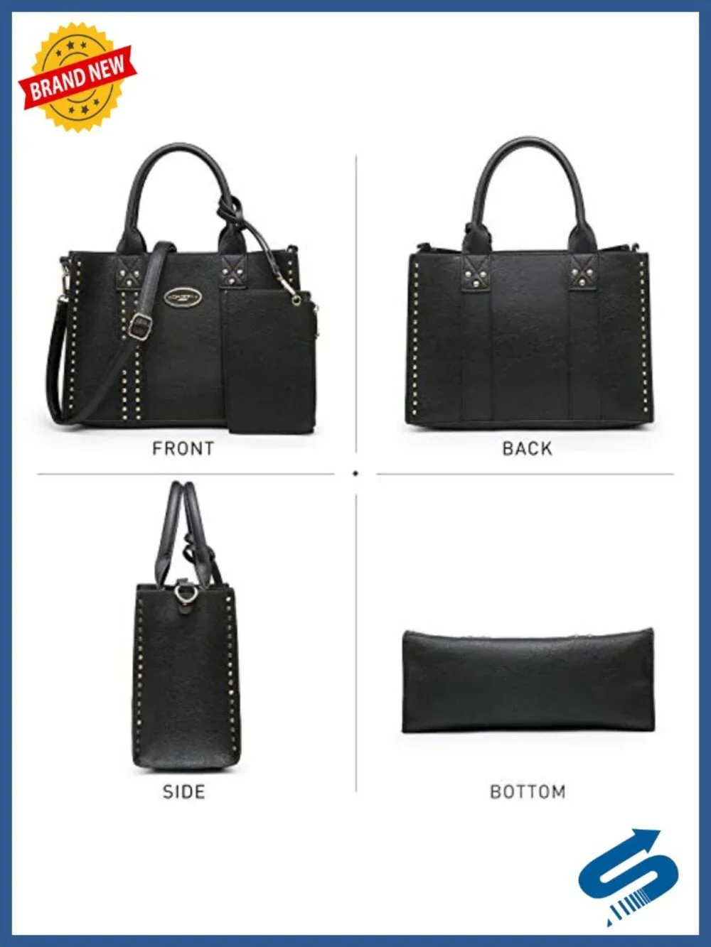 Women's Vegan Leather Satchel Purse Set with Tote, Wallet & Wristlet, 3pcs